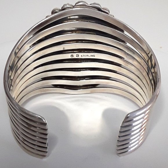 LARGE Kingman Sterling Native American Statement  Bracelet - Picture 6 of 9